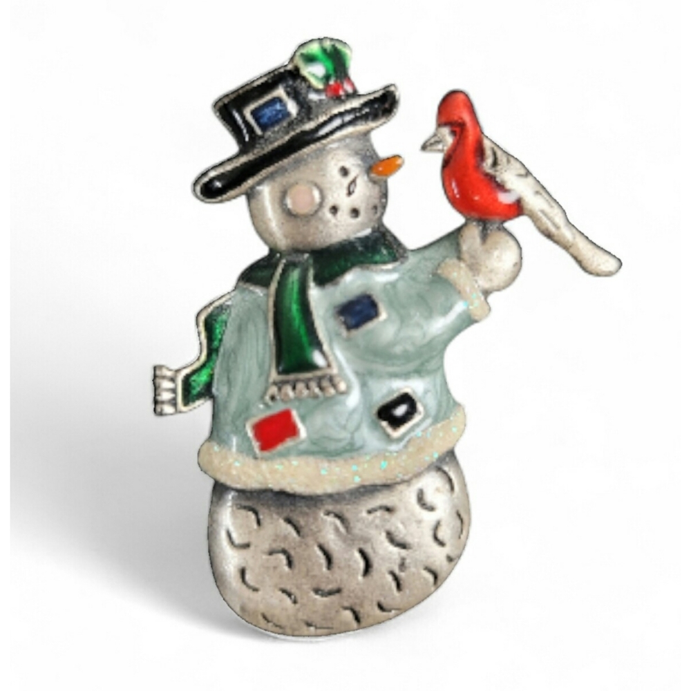Snowman with Cardinal Brooch